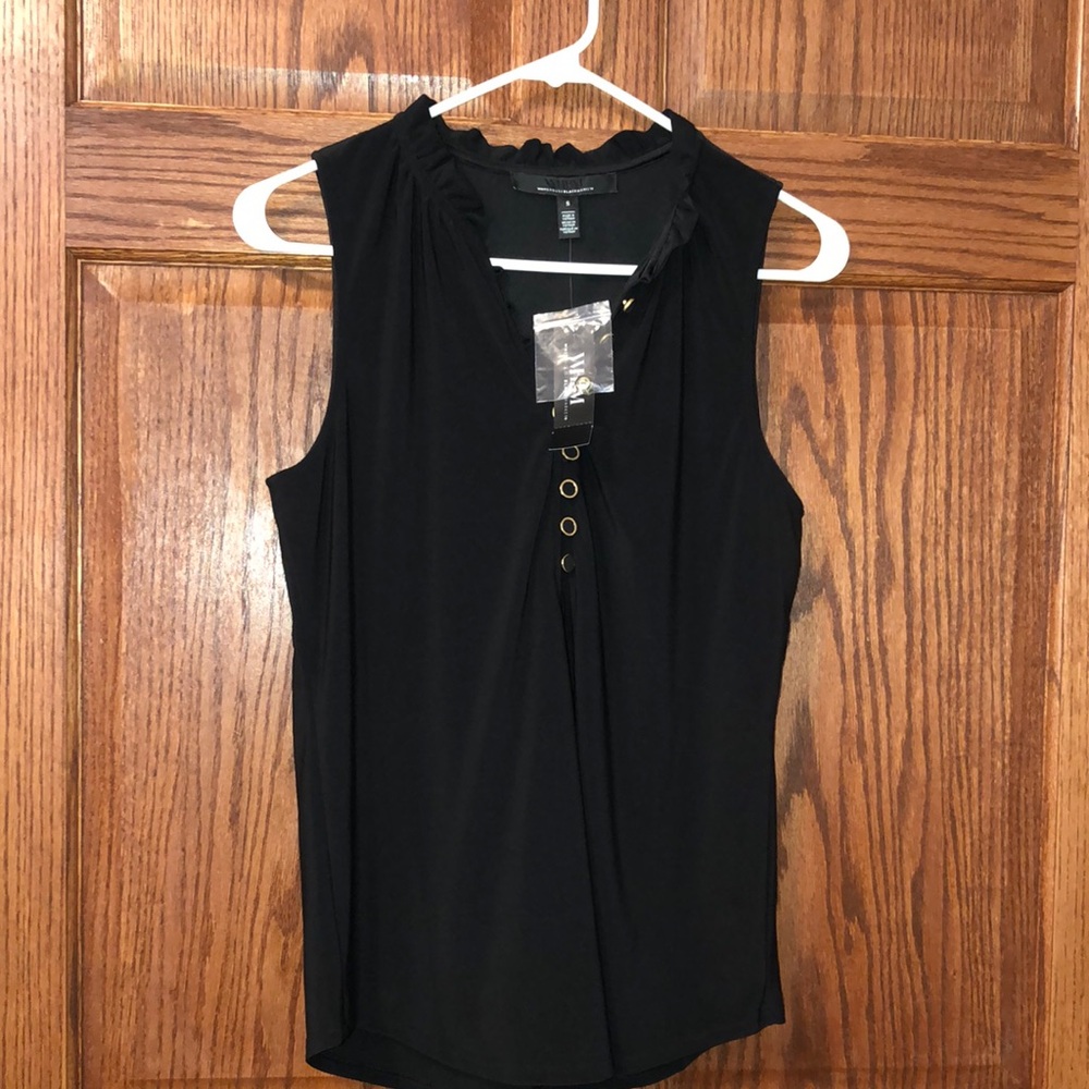 Black Sleeveless Blouse with Button Detail